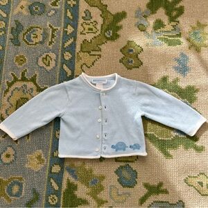 Janie & Jack Light Blue Cardigan with Turtle Design